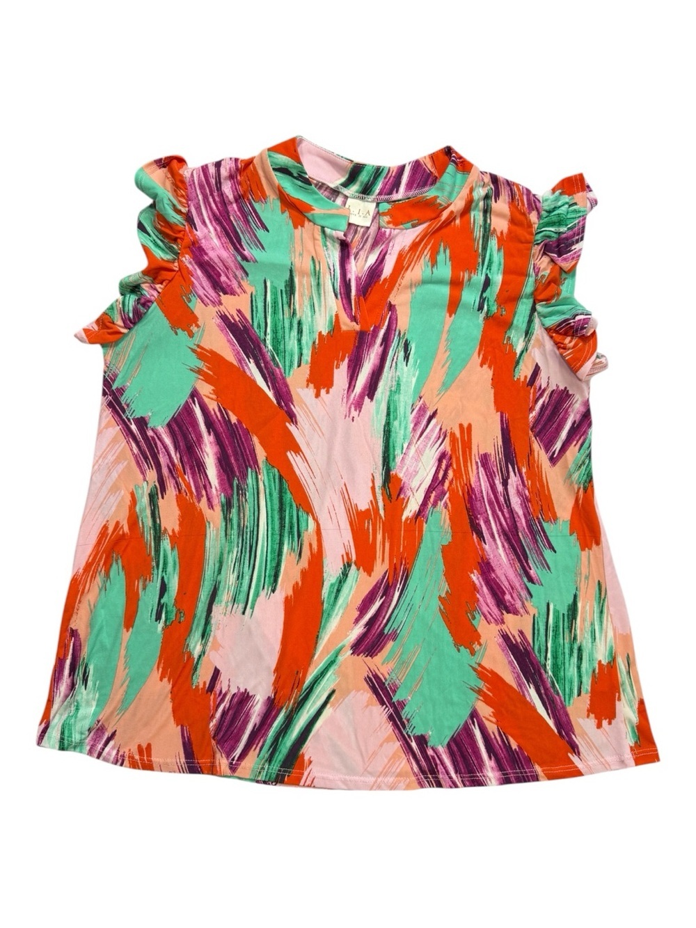 L.I.A. Love Is All Flutter Sleeve Blouse Size 1X Colorful Abstract Print
